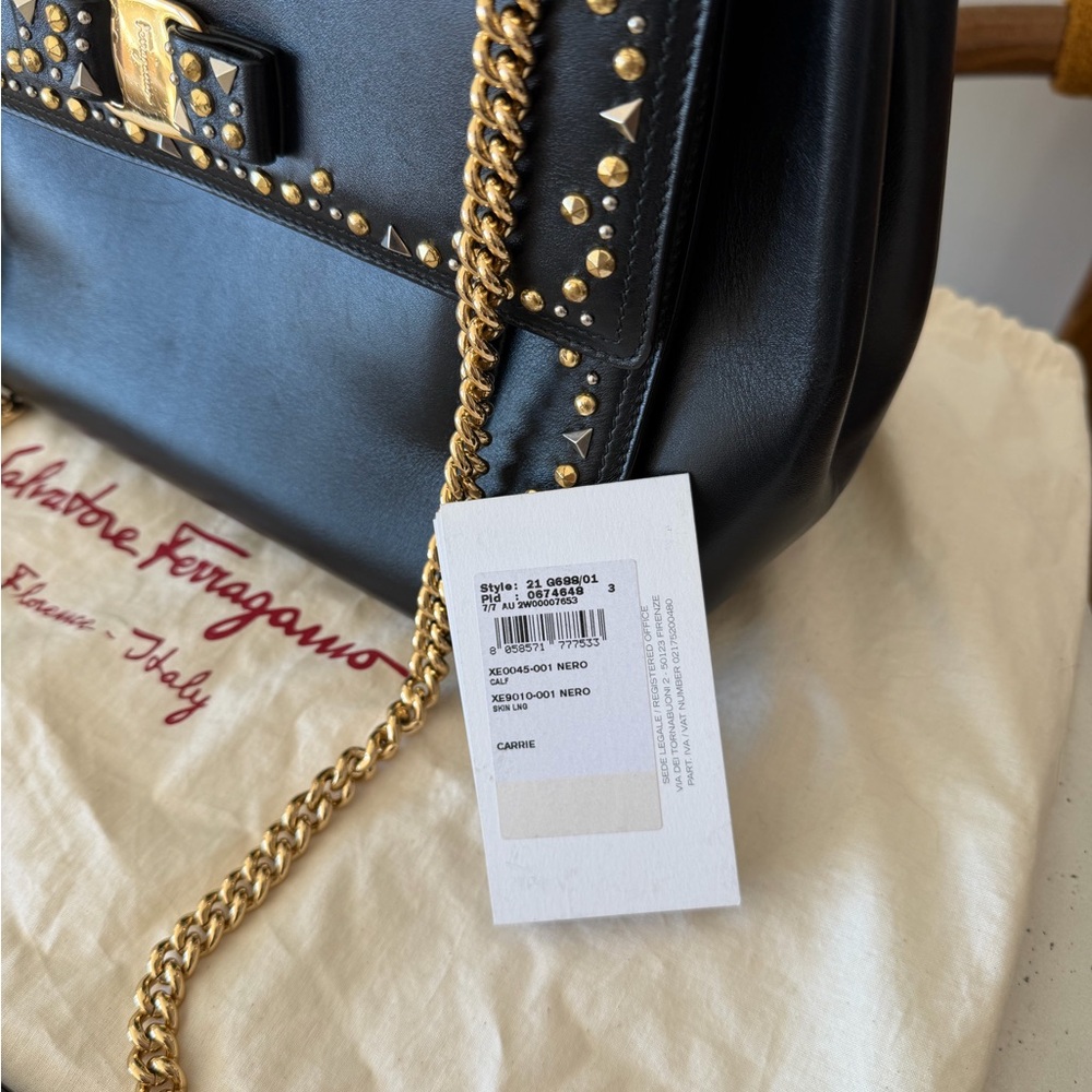 Salvatore Ferragamo Black Leather Satchel with Gold & Silver Studs - Picture 4 of 11